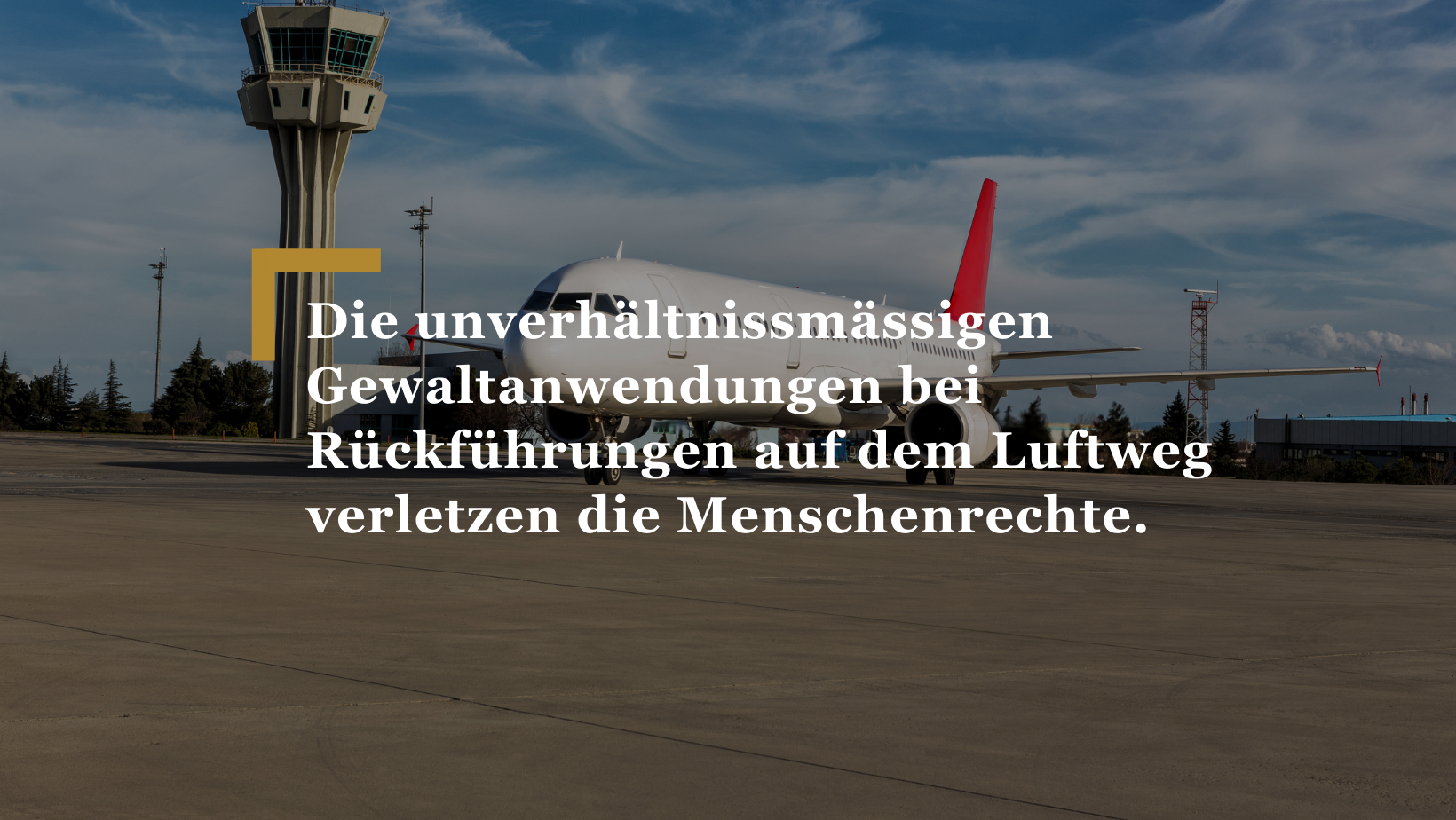 Über 100 Personen werden jährlich gegen ihren Willen auf dem Luftweg aus der Schweiz rückgeführt, darunter auch Familien mit Kindern. Trotz jahrelanger Kritik der Zivilgesellschaft und internationaler Menschenrechtskomitees wenden Polizist*innen auf Rückführungsflügen regelmässig verschiedene Formen von Zwang und Gewalt an. Massnahmen, die in ihrer Umsetzung oft gegen die Menschenrechte verstossen.
