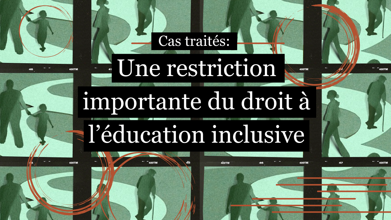 En décembre 2024, le Tribunal fédéral a conclu que l’instance précédente n’a pas violé l’interdiction de la discrimination ni le droit à l’égalité des chances lors de l’évaluation du droit du requérant à recevoir un enseignement intégratif. Mon Repos confirme qu’un enseignement séparatif au sein d’une école de pédagogie curative répond mieux aux besoins du requérant qu’un enseignement intégratif dans une école ordinaire. L’affaire est actuellement pendante devant le Comité des droits de l’enfant de l’ONU.