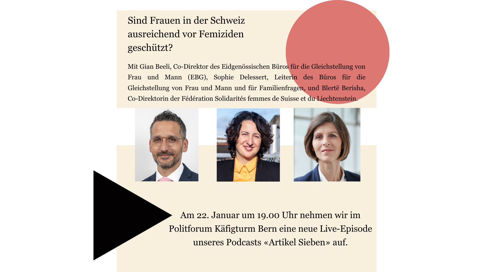 Am 22. Januar 2026 zeichnen wir im K&auml;figturm in Bern eine weitere live-Episode des Podcasts &laquo;Artikel Sieben &ndash; Wir sprechen &uuml;ber Menschenrechte in der Schweiz&raquo; auf!